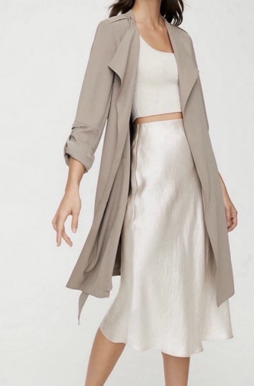 Aritzia Babaton Flowy Trench Coat Modern Taupe Beige small jacket designer